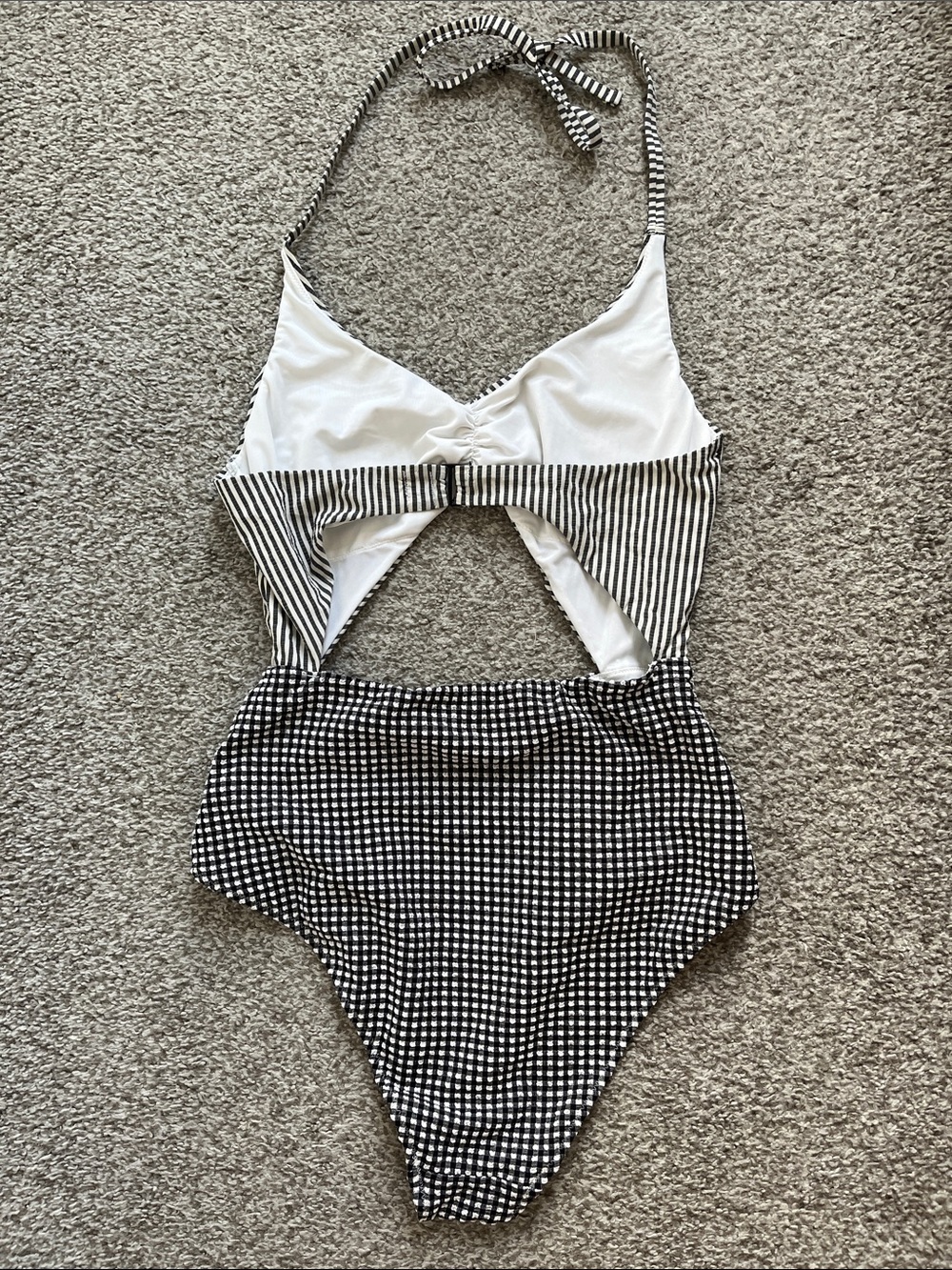 Aerie Black & White Patterned Cutout One-Piece Swimsuit - Picture 2 of 2